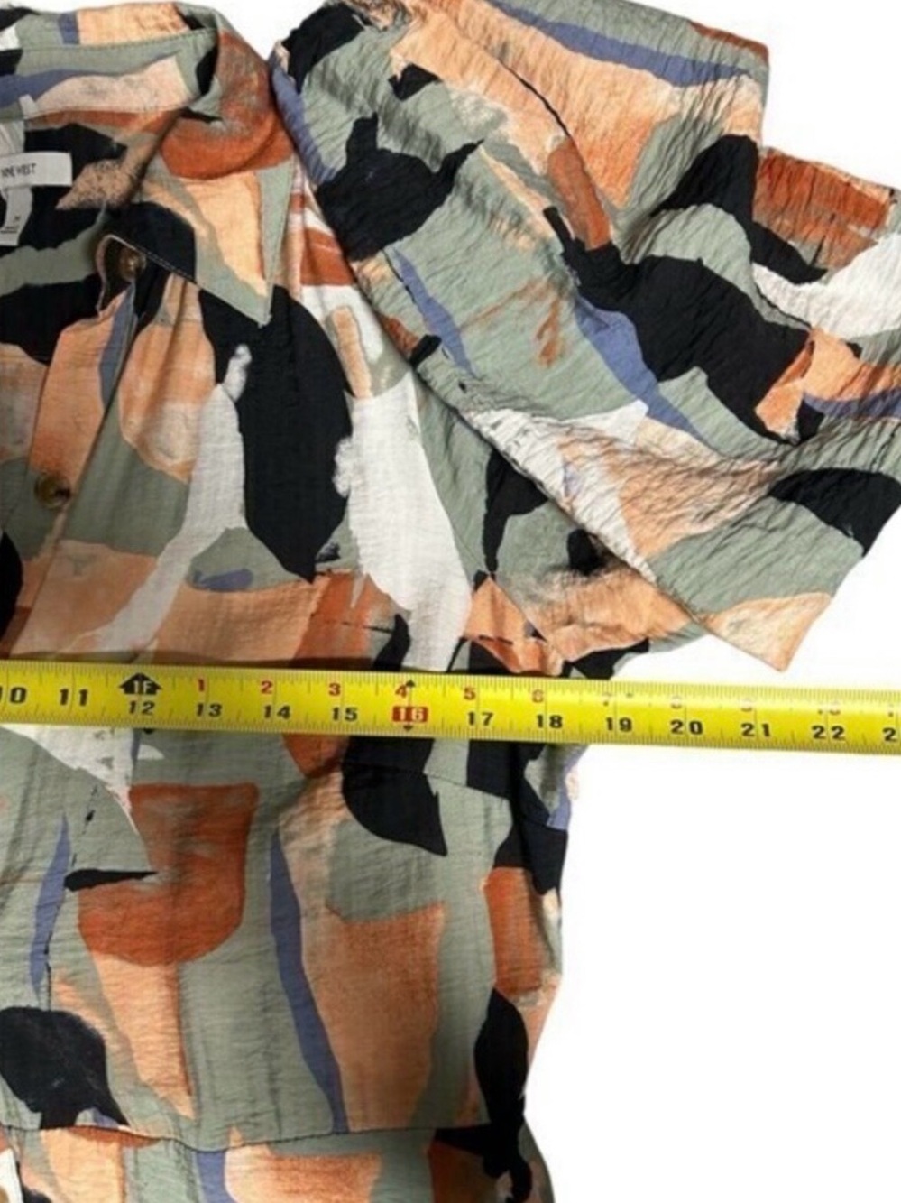 Nine West Abstract Button-Front Dress in Peach, Sage & Black - Picture 5 of 6